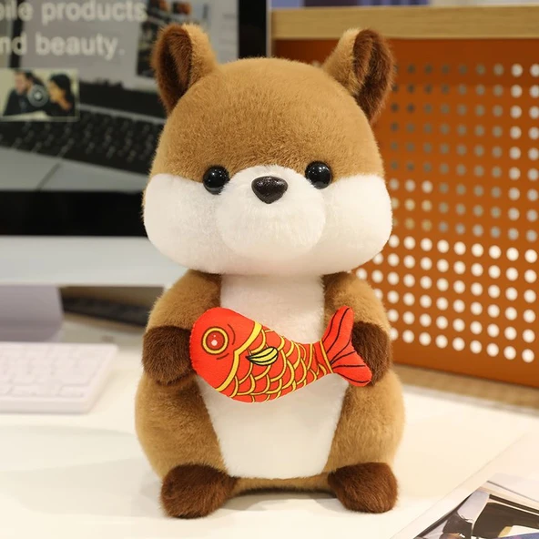 Sarı Çiçekli Sincap Peluş Oyuncak Bebek - 38cm - 10