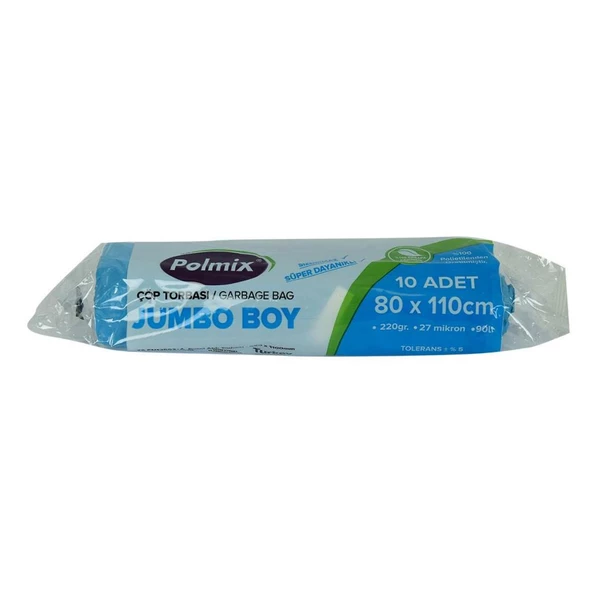 Polmix Jumbo Boy Mavi Çöp Torbası 80x110Cm 220Gr 27Mik 90Lt 10lu