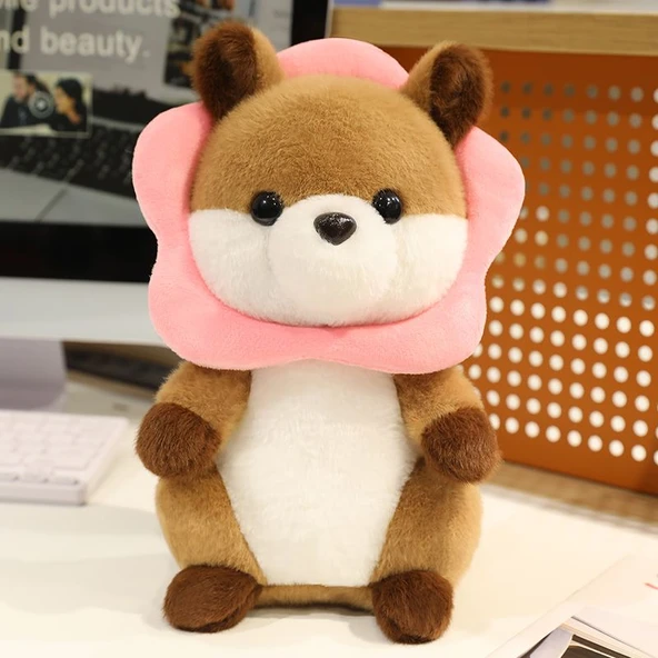 Sarı Çiçekli Sincap Peluş Oyuncak Bebek - 38cm - 6