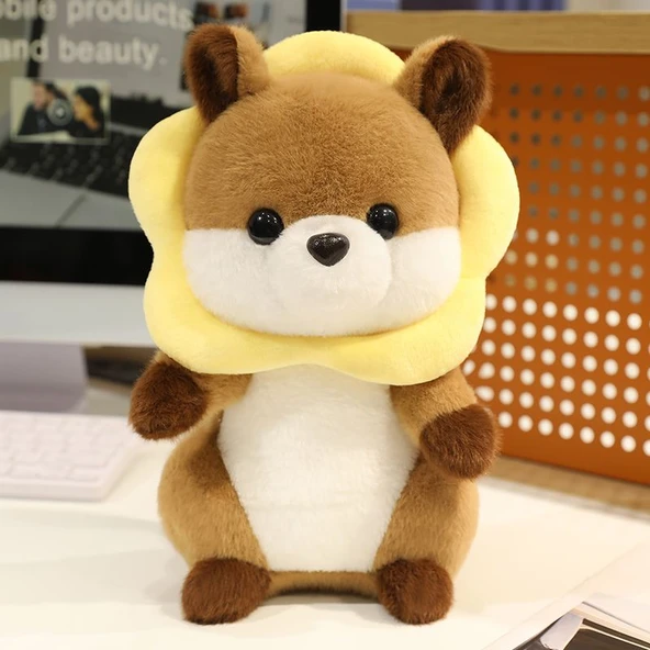 Sarı Çiçekli Sincap Peluş Oyuncak Bebek - 38cm