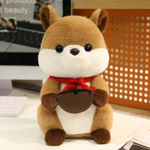 Sarı Çiçekli Sincap Peluş Oyuncak Bebek - 28cm - 8