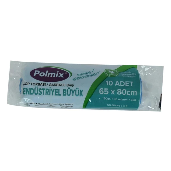 Polmix Büyük Boy Mavi Çöp Torbası 65x80Cm 150Gr 30Mik 50Lt 10lu - 5