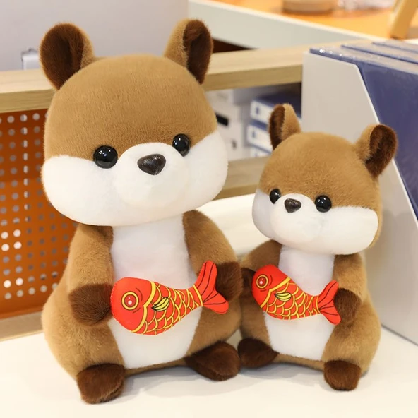 Sarı Çiçekli Sincap Peluş Oyuncak Bebek - 28cm - 12
