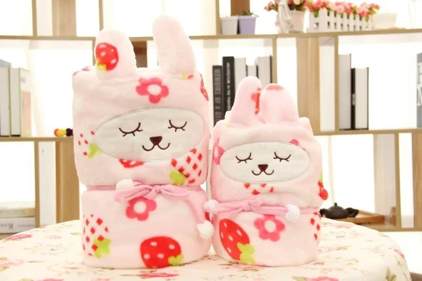 Sevimli Tavşan Rulo Battaniye - Pembe KT, Büyük (1*1.5m) - Resim 3