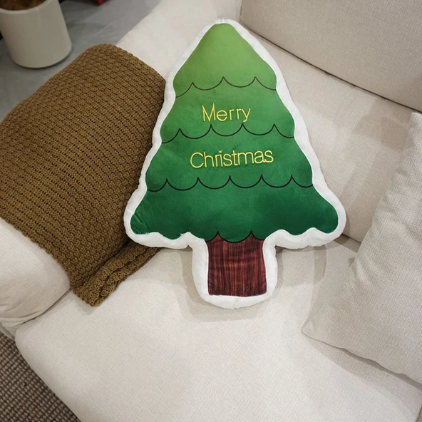 Işıltılı Noel Ağacı Peluş Yastık - Stil 4 - 37x50cm - 5