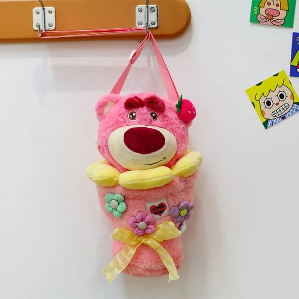 Çilekli Ayı Buket Peluş Çanta - 26cm