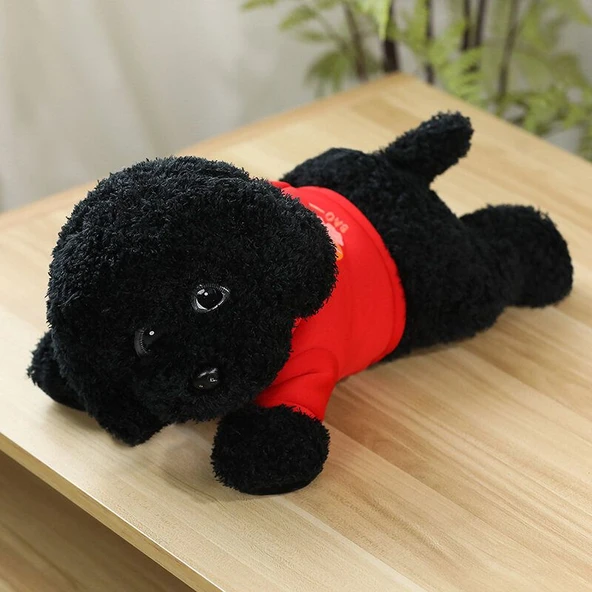 Atkılı Kapüşonlu Peluş Oyuncak Ayı Köpek - Siyah Kırmızı - 40cm