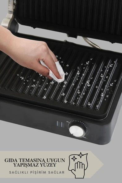 Primo Tost Makinesi | 2000W Güç | Yapışmaz Plaka | Yağ Hazneli Termostatlı Tost Makinası - 5