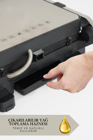 Primo Tost Makinesi | 2000W Güç | Yapışmaz Plaka | Yağ Hazneli Termostatlı Tost Makinası - 6