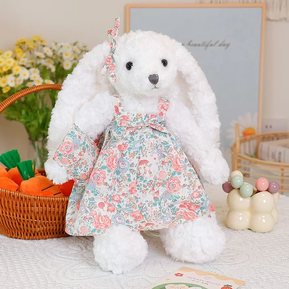 İyi Geceler Tavşan Peluş Oyuncak - İyi Geceler Tavşan Pembe Çiçekli - 40cm