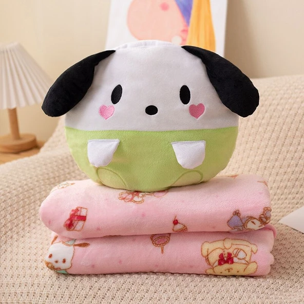 Çizgi Film Battaniye Çanta Peluş Oyuncak - Pochacco Battaniye Çanta 30x30cm