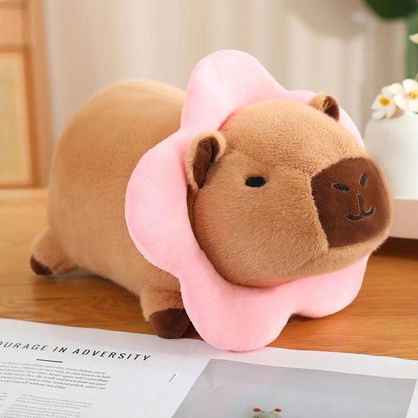 Dönüşen Kapibara Peluş Oyuncak - Pembe Çiçekli - 35cm