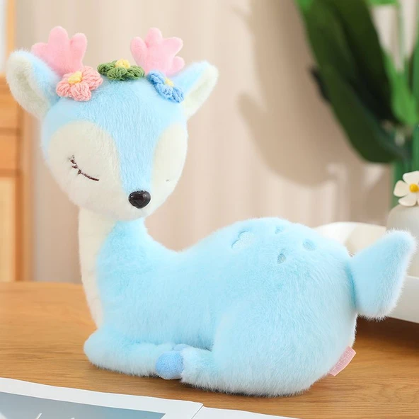 Peluş Oyuncak Geyik - Açık Mavi - 35cm