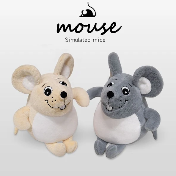 Sevimli Çizgi Film Fare Peluş Oyuncak - Gri, 27cm - 2