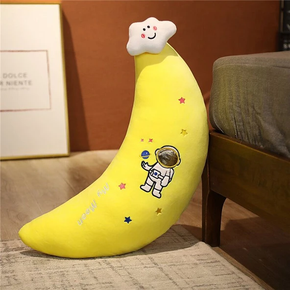Uzay Ay Peluş Yastık - Sarı - 70cm