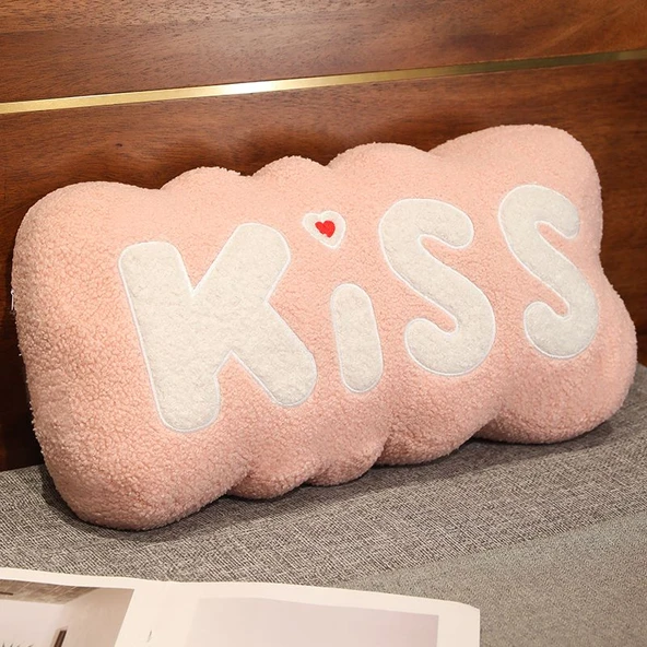 Teddy Peluş Öpücük Yastık - Pembe Zemin Beyaz Yazı - 80cm