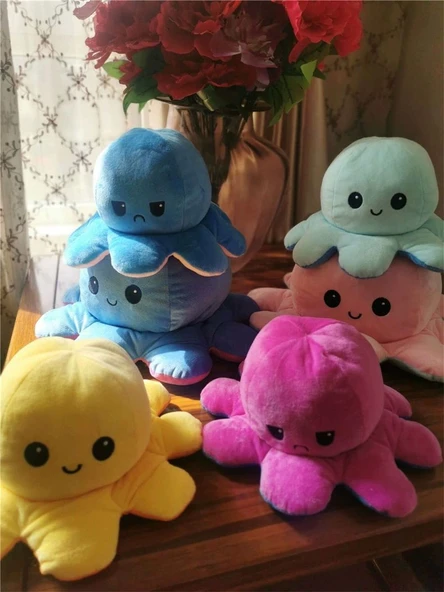 Çift Taraflı Ahtapot Peluş Oyuncak Bebek Uyku Yastığı - Mavi + Yeşil - 40cm - Resim 11