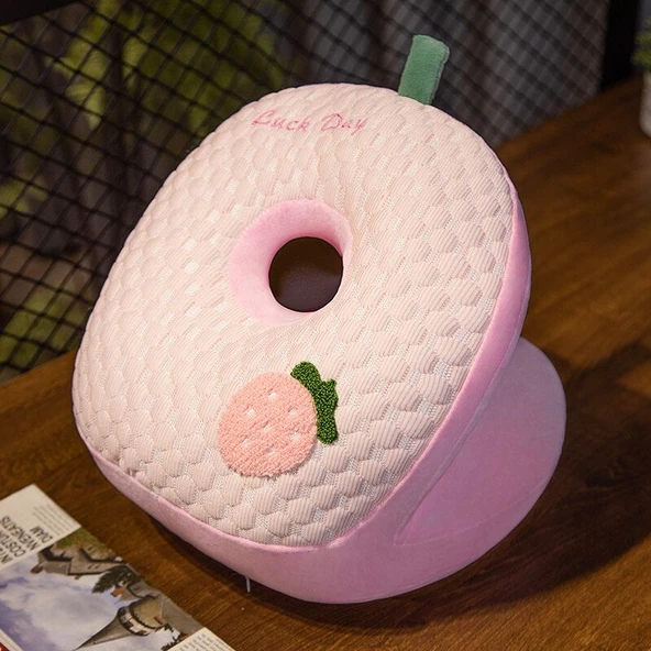 Pembe Çilek Tasarımlı Peluş Uyku Yastığı - 30x30x25cm