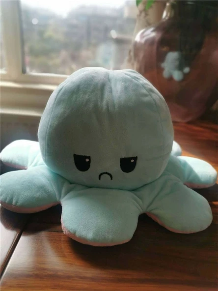 Çift Taraflı Ahtapot Peluş Oyuncak Bebek Uyku Yastığı - Mavi + Yeşil - 40cm - Resim 5