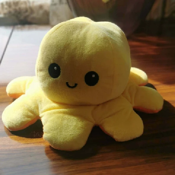 Çift Taraflı Ahtapot Peluş Oyuncak Bebek Uyku Yastığı - Turuncu + Sarı - 30cm