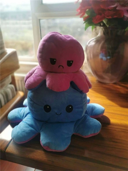 Çift Taraflı Ahtapot Peluş Oyuncak Bebek Uyku Yastığı - Mavi + Yeşil - 40cm - Resim 9