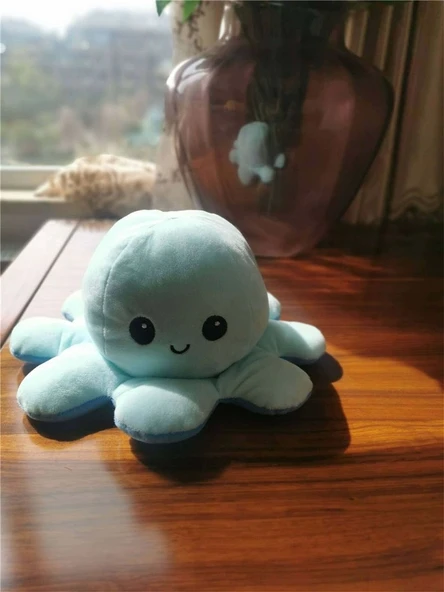 Çift Taraflı Ahtapot Peluş Oyuncak Bebek Uyku Yastığı - Mavi + Yeşil - 40cm - Resim 8