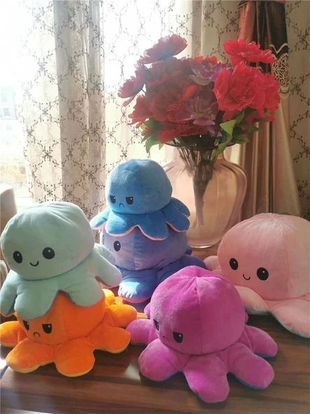 Çift Taraflı Ahtapot Peluş Oyuncak Bebek Uyku Yastığı - Mavi + Yeşil - 40cm - Resim 10