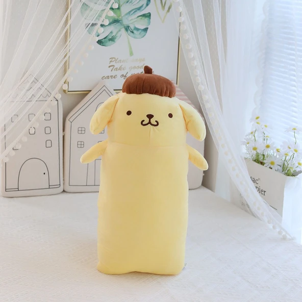 Sevimli Puding Köpek Uzun Peluş Yastık - Açık Gözlü 65cm