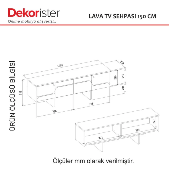 Dekorister Lava Tv Sehpası Rota - Antresit 150cm - 8