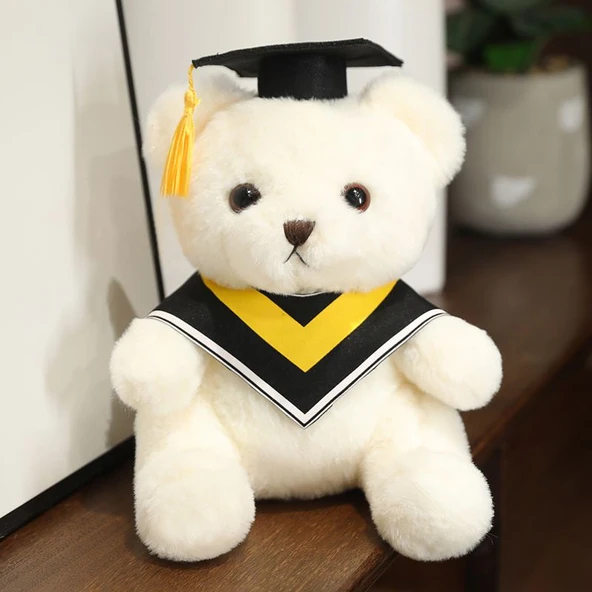 23cm Peluş Oyuncak Ayı - Beyaz Ayı Sarı Yakalı