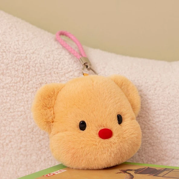 Ayıcık Kartlık Kulaklık Bozuk Para Cüzdanı - Beyaz Askılıklı 12cm - 8