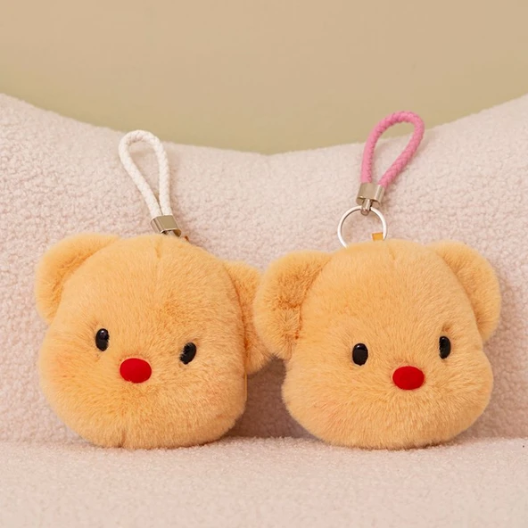 Ayıcık Kartlık Kulaklık Bozuk Para Cüzdanı - Kahverengi Askılıklı 12cm - 10