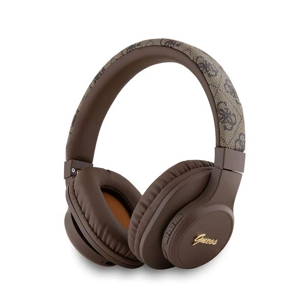 GUESS TONE ON TONE KULAK ÜSTÜ BLUETOOTH KULAKLIK PU 4G DESENLİ METAL YAZI LOGOLU KAHVERENGİ