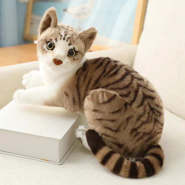 Simülasyon Yatan Gri Kedi Peluş Oyuncak Bebek - 25cm