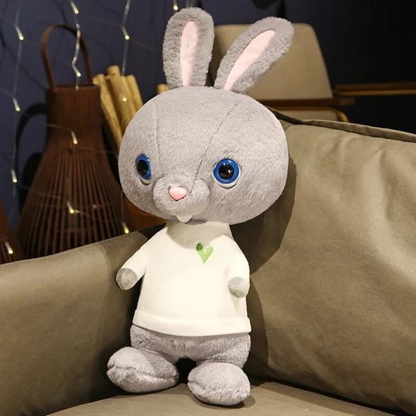 Peluş İyileşen Tavşan Oyuncak Bebek - Gri Tavşan - 60cm