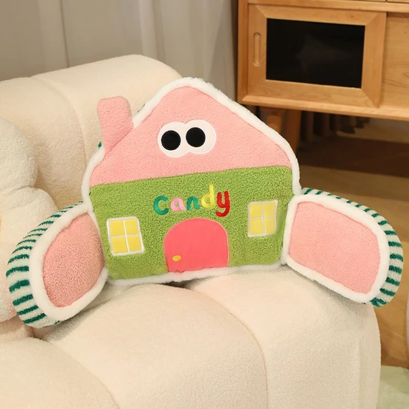 Makaron Küçük Ev Peluş Bel Yastığı - Pembe 85x42cm - 6