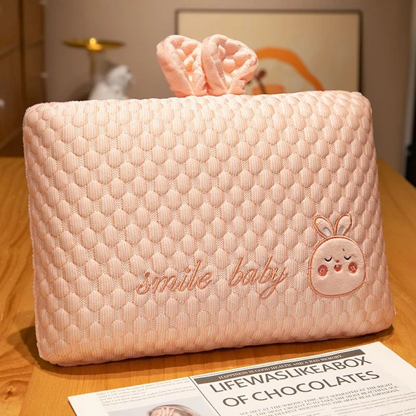 Hayvan Figürlü Buz Boncuklu Uyku Yastığı - Pembe Tavşan 32x23cm