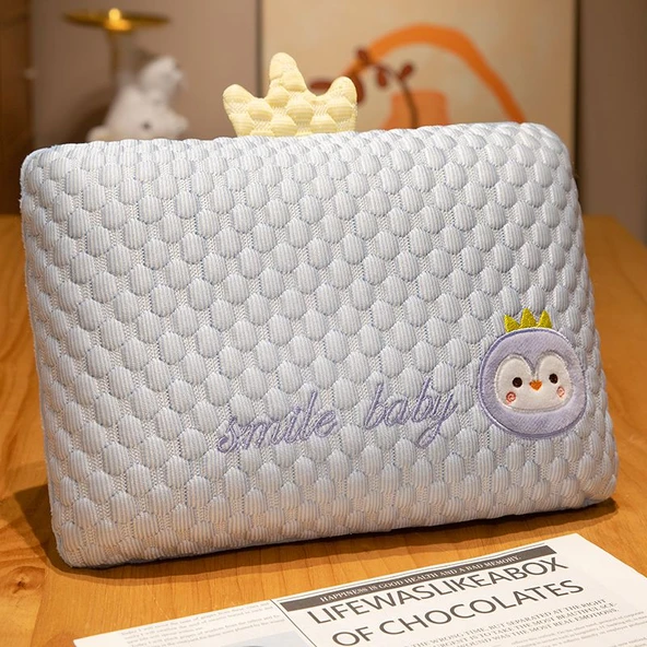 Hayvan Figürlü Buz Boncuklu Uyku Yastığı - Mavi Penguen 32x23cm