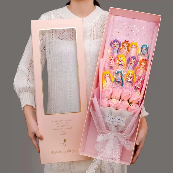 Sailor Moon Peluş Oyuncak - Pembe 6 Savaşçı 5 Çiçek El Çantası 25*35 - 6