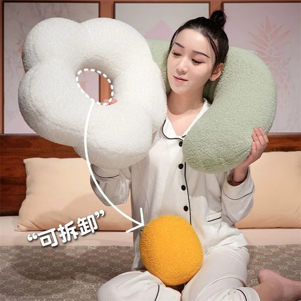Çiçek Tasarımlı Uzun Peluş Yastık - Sarı Puf Kadife - 130cm - 10