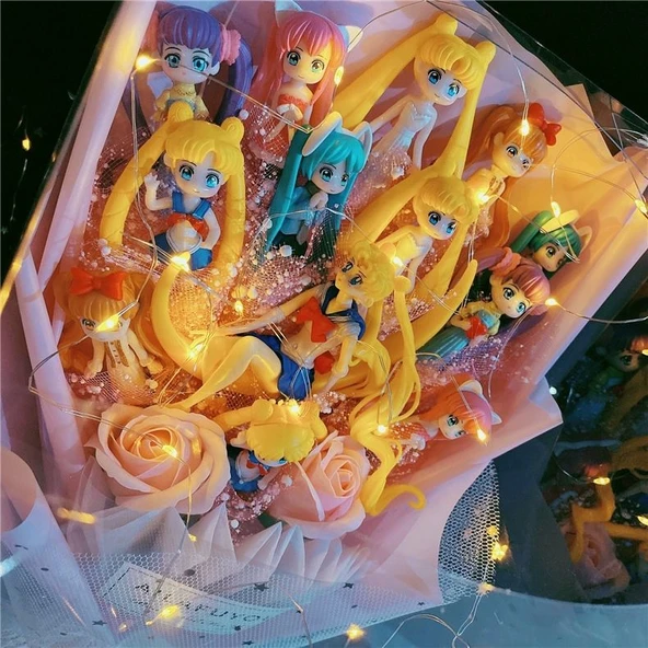 Sailor Moon Peluş Oyuncak - Pembe 6 Savaşçı 5 Çiçek El Çantası 25*35 - 12