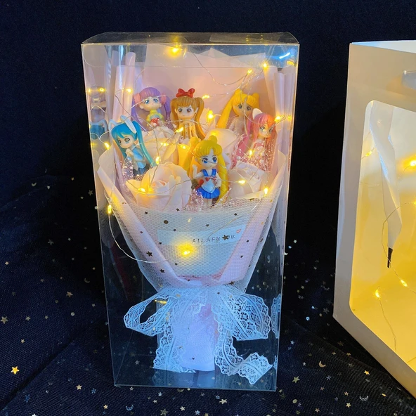 Sailor Moon Peluş Oyuncak - Pembe 6 Savaşçı 5 Çiçek El Çantası 25*35 - 8