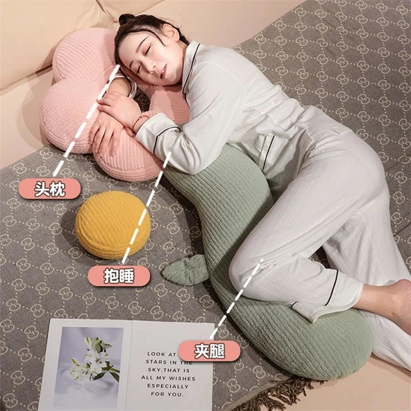 Çiçek Tasarımlı Uzun Peluş Yastık - Sarı Puf Kadife - 130cm - 9