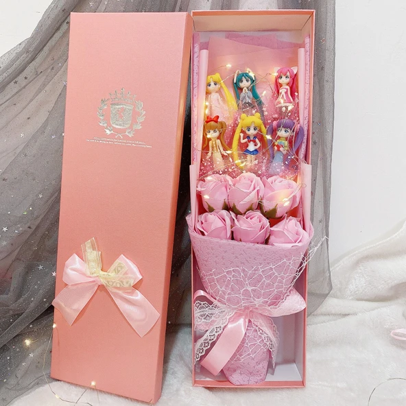 Sailor Moon Peluş Oyuncak - Pembe 6 Savaşçı 5 Çiçek El Çantası 25*35 - 10