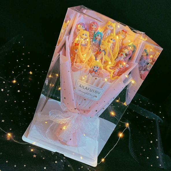 Sailor Moon Peluş Oyuncak - Pembe 6 Savaşçı 5 Çiçek El Çantası 25*35 - 3