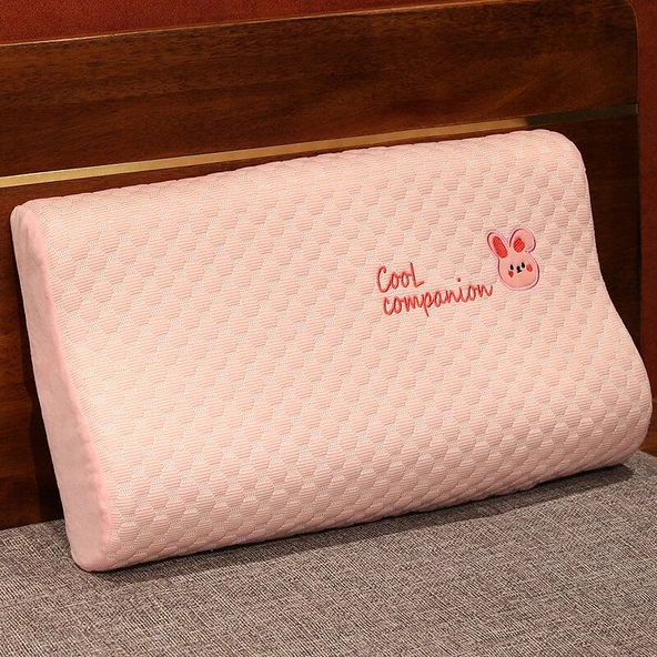 Çizgi Film Hayvan Hafızalı Köpük Yastık - Tavşan Yüksek Alçak Yastık - 50x30x10cm - 11