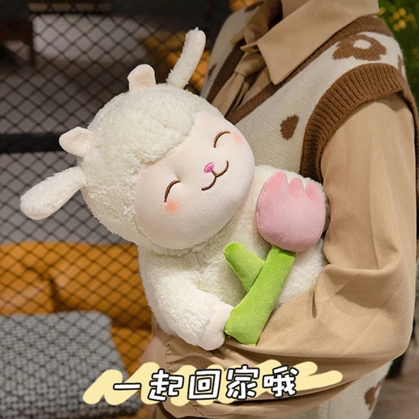 Çiçek Tutan Peluş Koyun Oyuncak - 35cm - 9
