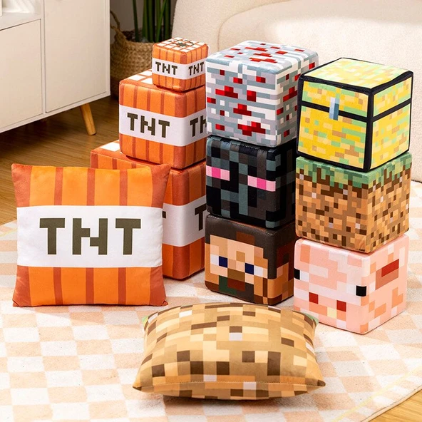 Minecraft TNT Çim Blok Peluş Oyuncak - Gri Beyaz 20cm - 10