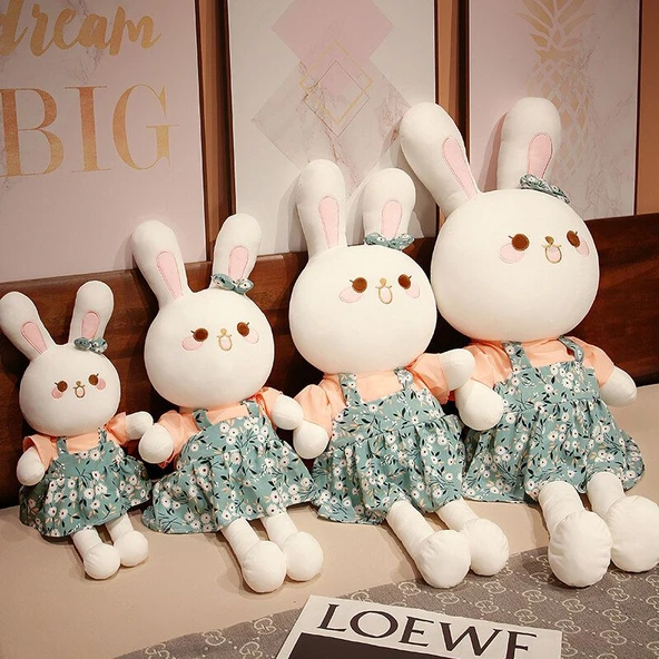 Çiçek Desenli Tavşan Peluş Oyuncak - Mavi Çiçekli Tavşan 130cm - 7