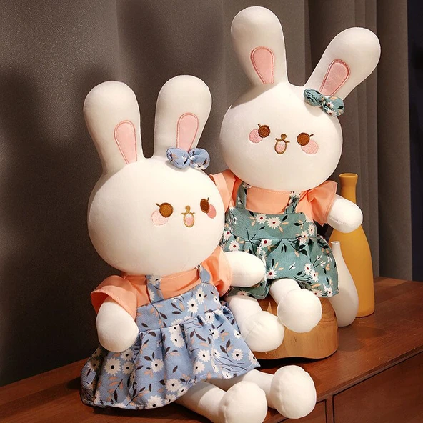 Çiçek Desenli Tavşan Peluş Oyuncak - Mavi Çiçekli Tavşan 130cm - 3